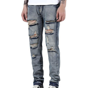 Jean déchiré pour homme, coupe droite, style vintage, en mélange de coton doux, décontracté, pour le quotidien et le streetwear - Product Image 3