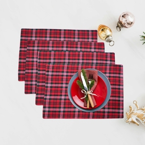Classic Christmas Tartan Plaid <b>Rectangle</b> <b>Placemat</b> 100% Cotton Woven Dining Table Mat Durable Soft Washable Reusable Eco-Friendly - Product Image 3