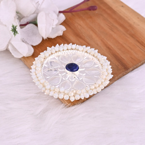 แหวนปรับขนาดได้ลายดอกไม้ประดับพลอยสีน้ำเงินและมุกสไตล์โบโฮ - Product Image 2