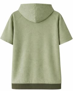 Sweat à capuche vert olive à manches courtes pour homme, pull décontracté, t-shirt à capuche, imprimé graphique, streetwear, mélange de coton, poche kangourou - Product Image 5