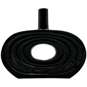 Vase de table en fonte industrielle, fait main, design ovale noir avec ouverture centrale, design d'intérieur pour la décoration de la maison - Product Image 6