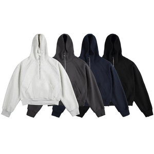 Sweat-shirt unisexe coupe courte à demi-zip 500 GSM, coupe ample et carrée, streetwear américain de haute qualité, mode automne - Product Image 2