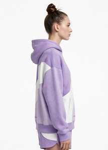 Women Color Block Hoodie Sweatshirt Shorts <b>2</b> <b>Piece</b> <b>Set</b> Casual Regular Fit Lavender Winter 100% Cotton Quick Dry Fleece Outfit - Product Image 2
