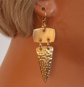 Geometric Hammered Brass <b>Drop</b> Earring Vintage Hoop For Wedding Festive Party New Arrival Women Ethnic Fashion Jewelry Statement - Product Image 1