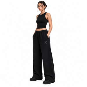 Pantalon de jogging noir pour femme, coupe large, taille élastique, décontracté, style streetwear, avec poches latérales - Product Image 3