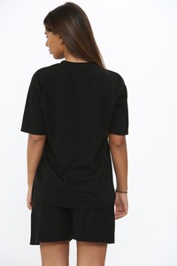 Ensemble de salon en tricot 2 pièces pour femmes, couleur unie orange, col à trois quarts, shorts, tenue décontractée d'été, 100% coton, séchage rapide - Product Image 4