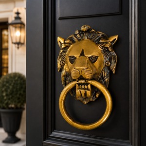 SHUBHAM - Timbre de Puerta con Cabeza de León de Latón Macizo, Acabado Antiguo, Decorativo, para Puerta Principal - Product Image 3