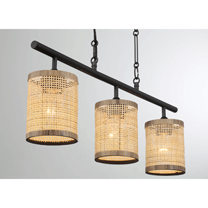 Lámpara de Techo Estilo Granja Elysian de Tres Luces con Pantalla de Ratán Natural y Cadena, Lámpara Colgante Estilo Isla - Product Image 4