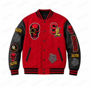 Custom Men’s Varsity Letterman <b>Jacket</b> Black & Red Skull Embroidery <b>Baseball</b> <b>Bomber</b> <b>Jacket</b> |OEM/ODM Wholesale Manufacturer - Product Image 3