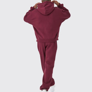 Ensemble de sweat-shirt à capuche rose surdimensionné pour homme, couleur unie, en molleton, décontracté, pour l'automne, avec pantalon de jogging tricoté coupe classique - Product Image 6