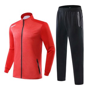 Ensemble de survêtement pour homme, rouge, manches longues, fermeture éclair, couleur unie, col montant, jogging sportif, automne, séchage rapide, matière polyester - Product Image 1