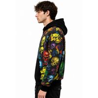 Sweat à capuche zippé personnalisé pour homme, imprimé crâne multicolore, style streetwear, noir, décontracté, fabricant et fournisseur