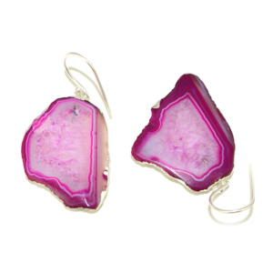 Pendientes Colgantes de Diseño Delicado con Rodaja de Ágata Rosa, Engaste de Plata, Forma Elegante, Joyería de Moda para Mujer, Venta al por Mayor - Product Image 2