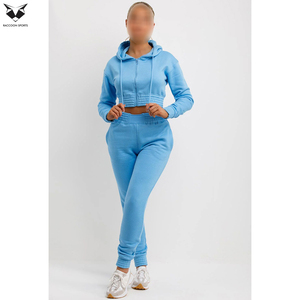 Ensemble de survêtement pour femme, avec veste courte à capuche zippée et pantalon de jogging, couleur bleu ciel, vêtements de sport pour femme, ensemble de survêtement court. - Product Image 5
