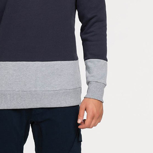 Sweat-shirt à col rond bleu marine pour homme avec ourlet et poignets gris, coupe classique, en coton tricoté, pull décontracté pour l'automne - Product Image 3