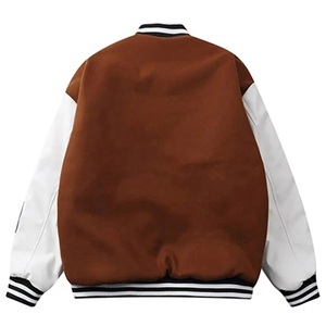 Black Varsity <b>Jacket</b> Unisex Polyester/Cotton <b>Mandarin</b> <b>Collar</b> Single Button Front Preppy Style Autumn Windproof Breathable - Product Image 4