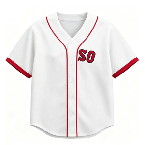 Camiseta de Béisbol Blanca de Manga Corta con Logotipo Bordado, Ribete Rojo, Cierre de Botones, Unisex, Corte Regular para Adultos - Product Image 1