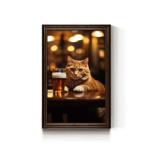 Vintage Beer Bar Animal <span class=keywords><strong>Wall</strong></span> Art Canvas, antropomórfico Dog Cat Pintura a óleo para presente ou decoração do quarto - Product Image 4