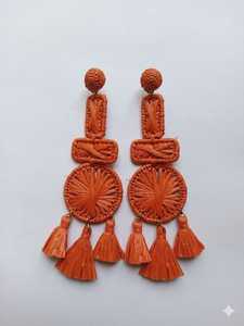 Boucles d'oreilles artisanales en macramé, style bohème, avec franges en coton, bijoux à pampilles tissées, vente en gros, écologiques - Product Image 5