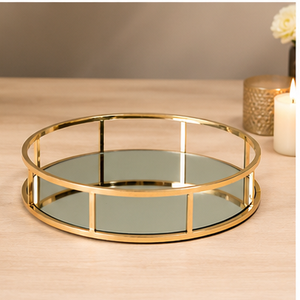 Round Glass <b>Storage</b> Tray With Gold Frame Modern Design Durable Indoor <b>Tabletop</b> Accessory Living Room Decor - Product Image 4