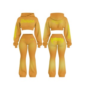 Women's <b>Pink</b> Hooded <b>Crop</b> <b>Top</b> And Pants Set Letter Print Casual Winter Outfit Full Sleeve Fleece Two Piece Sportswear - Product Image 3