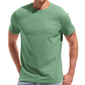 Camiseta Casual de Manga Corta con Cuello Redondo para Hombre, Color Verde, Diseño Sólido, Tejido de Punto, Ecológica, Transpirable, de Lana Merino - Product Image 1