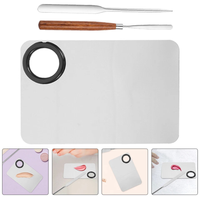 Palette de mélange en acier inoxydable avec spatules à manche métallique et pinceaux plume super badger pour usage cosmétique et laboratoire