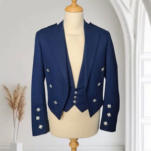 Veste et gilet Prince Charlie bleus traditionnels écossais pour hommes, manteau Highland en gros - Product Image 1