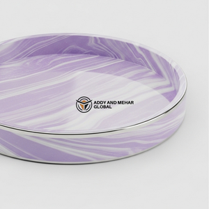 Plateau en résine de marbre violet de luxe avec bord doré |   Plateau de service ovale élégant - Product Image 4