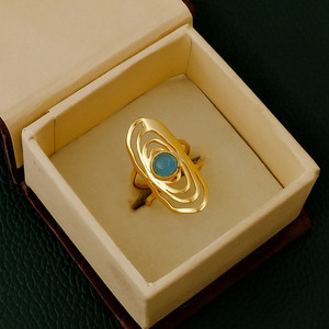 Natural Blue Chalcedony Swirl <b>Adjustable</b> <b>Ring</b> 18K Gold Plated Statement Boho Handmade Abstract Geometric Jewelry Gift Her - Product Image 3