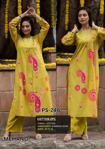 Hermoso 100% algodón Shalwar Kameez para mujeres indias ropa de fiesta con espejo trabajo Cordset bordado para bodas festivales - Product Image 4