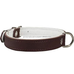 Collier de chien en cuir véritable, fabrication en gros, collier pour animaux de compagnie, doublure blanche de qualité supérieure, cousu avec du matériel en acier inoxydable solide - Product Image 3