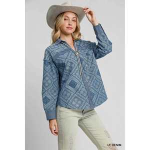 Umgee Veste chemise en jean à imprimé cachemire pour femme - Product Image 6