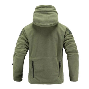 เสื้อแจ็คเก็ตฟลีซมีฮู้ดแบบหลายกระเป๋าสำหรับผู้ชาย สีเขียวมะกอก เสื้อคลุมอเนกประสงค์สำหรับกิจกรรมกลางแจ้ง ซิปยาวเต็มตัว อุ่นสบาย เก็บความร้อนได้ดี - Product Image 6