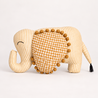 Peluche Éléphant Rayé, Coussin Doux, Oreilles à Pompons, Bordure à Pompons, Coton Tissé à la Main, Cadeau d'Anniversaire pour Enfants, ODM