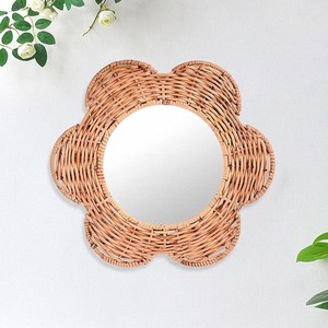 Maison hôtel décoration grands miroirs muraux bohème rond grande fleur forme rotin miroirs FBA service support - Product Image 4