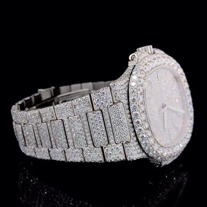 Luxury Men's Diamond Encrusted Stainless Steel <b>Watch</b> Round <b>Case</b> Analog Dial Date Display Folding Clasp 40mm - Product Image 4