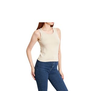 Women's for Knitted Tank <b>Top</b> O-Neck Sleeveless Ribbing Pattern Eco-Friendly 100% Cotton Casual Breathable Minimalist Fitted - Product Image 4