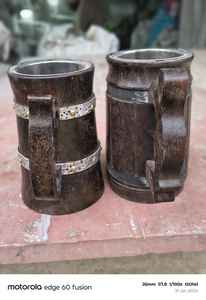 Mug en bois écologique décoratif avec motif floral sculpté à la main, finition polie, pour boissons chaudes et froides - Product Image 2