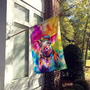 Hippie Animal Cochon Grand Drapeau pour Porche Cour Bannière Illustration Tenture Murale Multicolore Polyester Maison Taille Décoratif Poteau Manches - Product Image 2