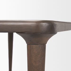 Table de cuisine et de salle à manger en bois de manguier massif finition noyer brun, style américain simple, bords arrondis et pieds pliants coniques - Product Image 6