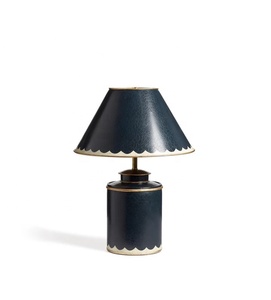 Midnight Canister Metal Table <b>Lamp</b> with Scalloped <b>Shade</b> Premium Iron Construction Warm Ambient Lighting for Refined Homes - Product Image 2