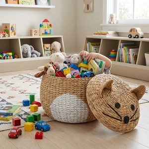 Decorative Water Hyacinth Toy <b>Basket</b> Woven Storage Organizer for Modern Nursery and Home Styling - Product Image 5
