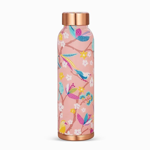 ขวดน้ำโลหะลายดอกไม้แบบพกพาพร้อมฝาสีโรสโกลด์ - Product Image 1