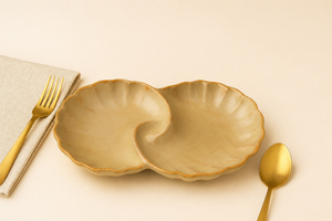 Bol à Snacks Double en Céramique de Luxe avec Noix de Cajou et Amandes, Plateau de Service Élégant Finition Marbre, Bol de Service Divisé pour Noix - Product Image 2