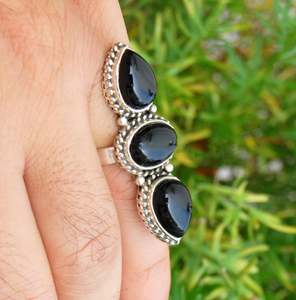 Bague ovale naturelle en onyx noir, argent sterling 925, faite à la main, pierre précieuse, pour femme - Product Image 1