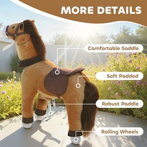 Cheval en peluche brun foncé pour la marche, jouet à chevaucher pour jeu actif, animal à roulettes pour les 3-5 ans, idéal pour l'extérieur - Product Image 6