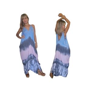 Vestido maxi de rayón con efecto tie-dye para mujer, cuello en V, sin mangas, corte holgado, estilo bohemio, informal, para la playa - Product Image 4