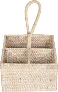 Porte-ustensiles carré en rotin tressé à la main, léger, écologique, de haute qualité, sûr pour les aliments, avec 4 compartiments et poignée - Product Image 3