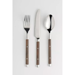 Ensemble de couverts minimalistes modernes avec manches en bois, finition miroir haute brillance, compatible lave-vaisselle, pour la vaisselle de mariage - Product Image 1